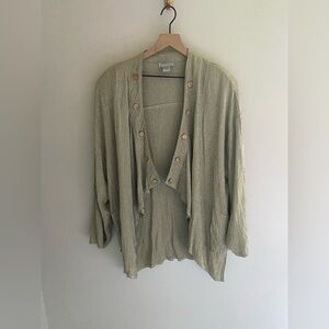 Vintage 90s‎ Lagenlook Bohemian Mint Green Open Front Blouse Jacket Size Large